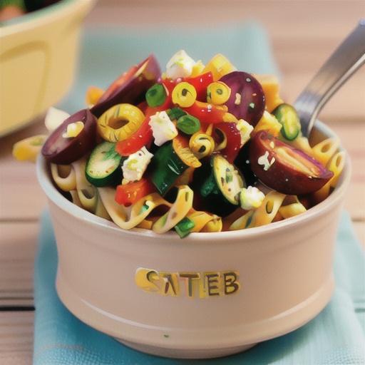 Roasted Sweet Pepper Pasta Salad with Herbs and Feta
