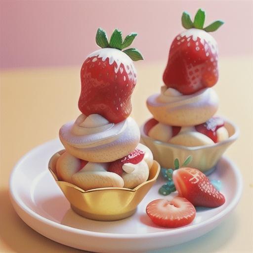 Cardamom and star anise meringues with poached strawberries