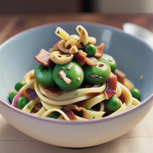 Creamy bacon, pea and mushroom fettuccine