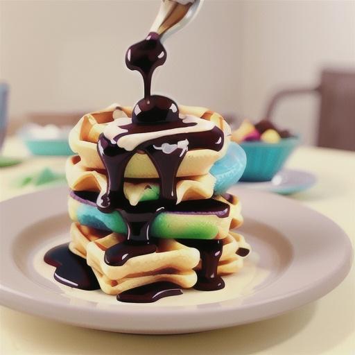 Waffles with chocolate sauce and vanilla mascarpone
