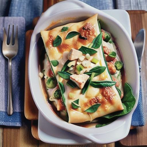 Chicken, silverbeet and feta lasagne