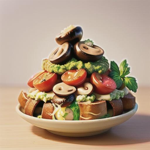 French toast with tomatoes, mushrooms and pesto