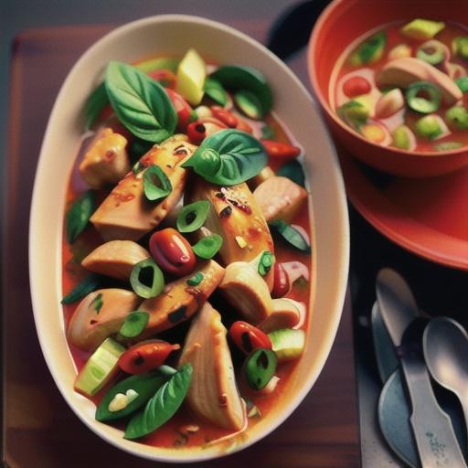 Red curry of chicken, ginger and Thai basil