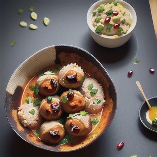 Lamb meatball curry with pomegranate raita