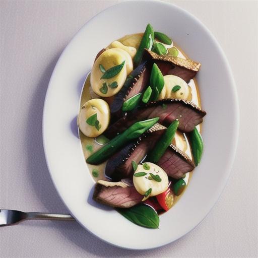 Steak with garlic butter and golden kipflers