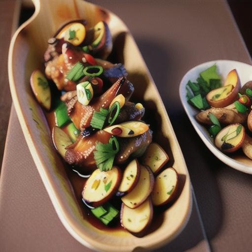 Chinese-style braised duck legs with crispy potatoes