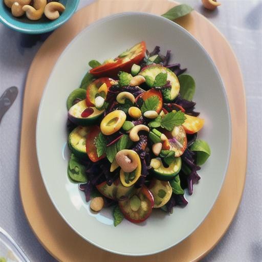 Black rice salad with pork and cashews
