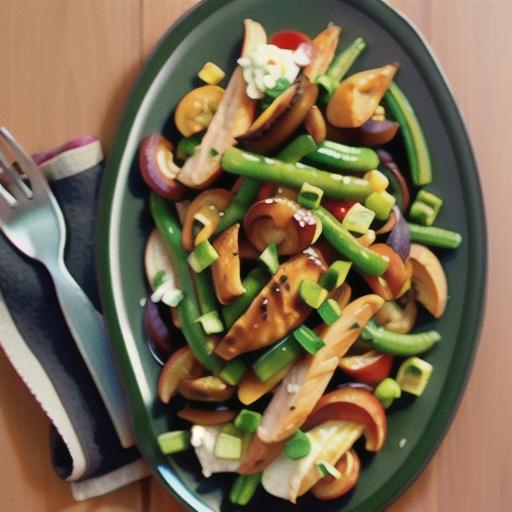 Warm chicken, green bean and mushroom salad