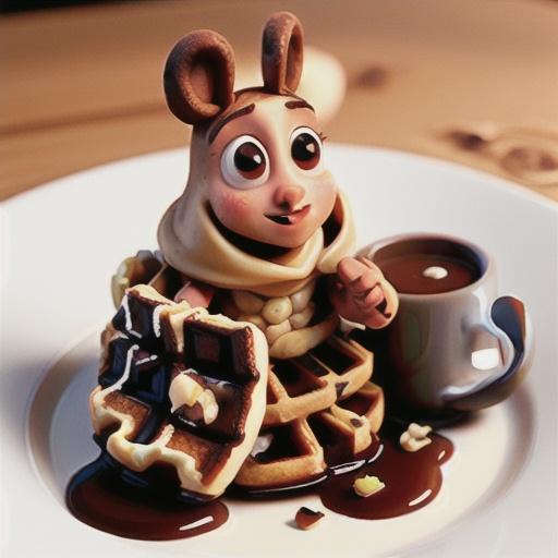Waffles with hot chocolate & hazelnut sauce