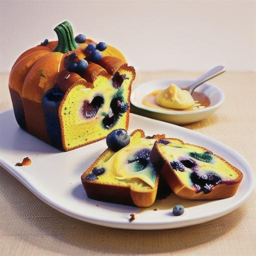 Pumpkin and blueberry bread with maple syrup butter