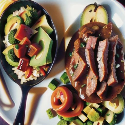Chilli con carne-rubbed beef with avocado and broccoli 'rice'