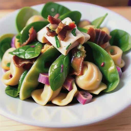 Tortellini salad with crispy prosciutto and spinach