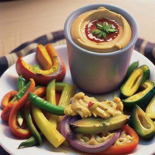Roasted Vegetables with Roasted Pepper Hummus
