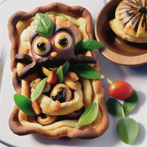 Open olive and chargrilled veggie puff pastry tart