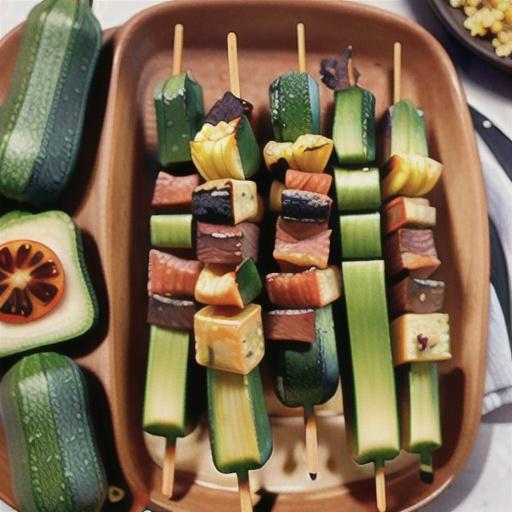 Beef and zucchini skewers with fried rice