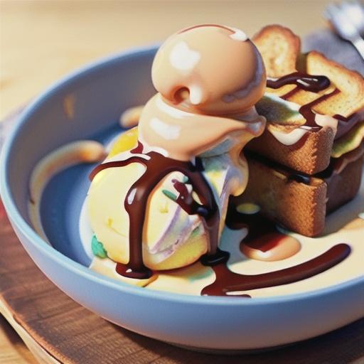 Caramel ice-cream on toasted cinnamon bread