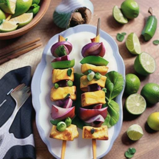 Lime & coconut skewers with wombok salad