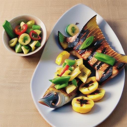 Grilled fish with banana, mango and chilli salsa