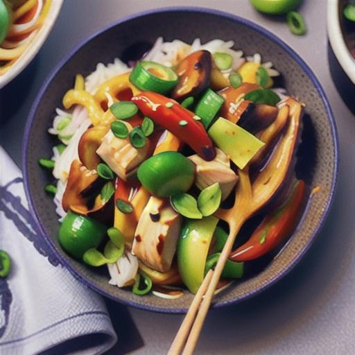 Teriyaki chicken and rice noodle stir-fry