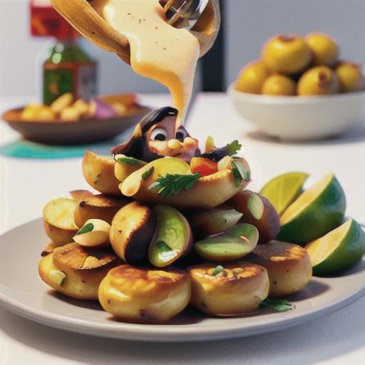 Potato and chorizo fritters with almond sauce