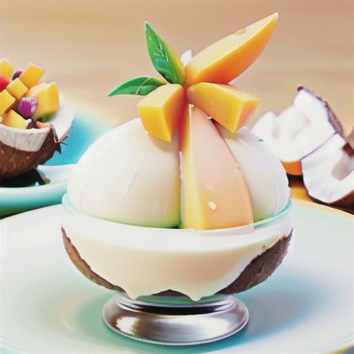 Coconut and vanilla panna cotta with mango salad