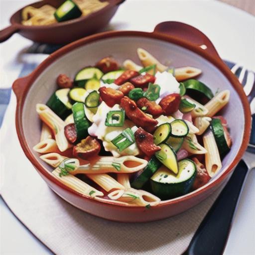 Penne with zucchini, ricotta & chorizo