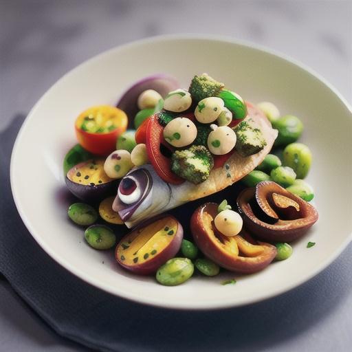 Snapper with macadamia pesto and bean salad