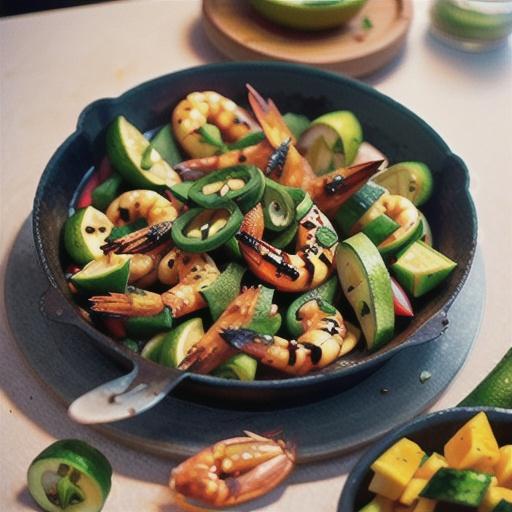 Tandoori prawns with mango & cucumber salsa