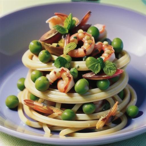 Linguine with prawns, peas & mint