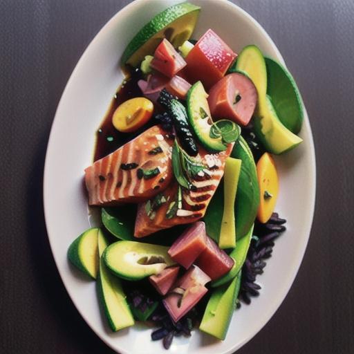 Miso-glazed salmon with black rice salad