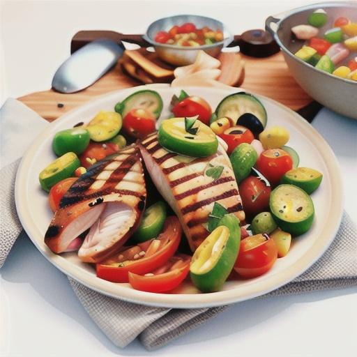 Barbecued fish with tomato and bean salad