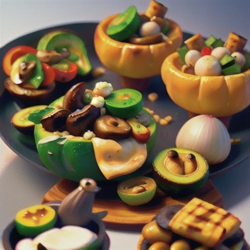 Great Grilled Smoky Vegetables with Avocado and Goat Cheese Crumbles