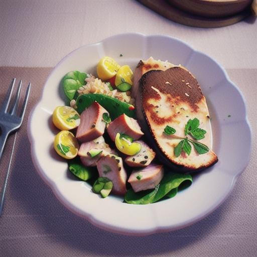 Lemon pork cutlets with brown rice salad