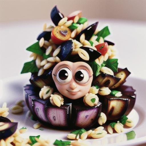 Lamb cutlets with orzo and eggplant