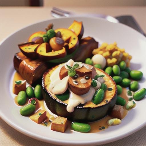 Roast lamb with pumpkin, beans and hommus