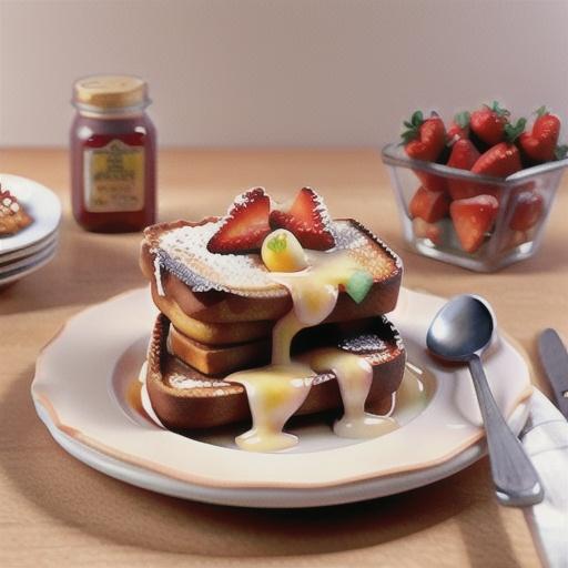 Baked French Toast with Strawberry-Rhubarb Sauce