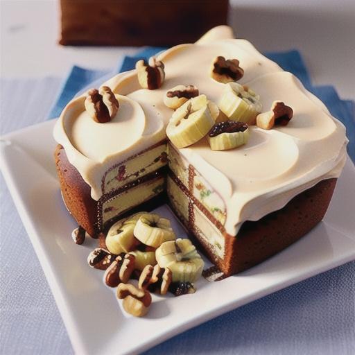 Frosted banana and walnut cake