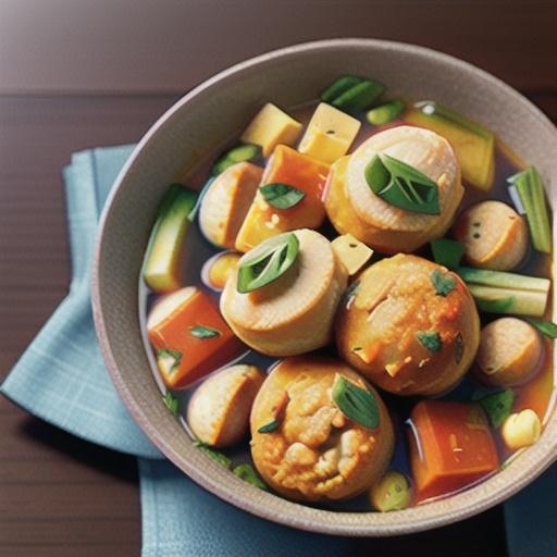 Meatball soup with cheesy bread crusts