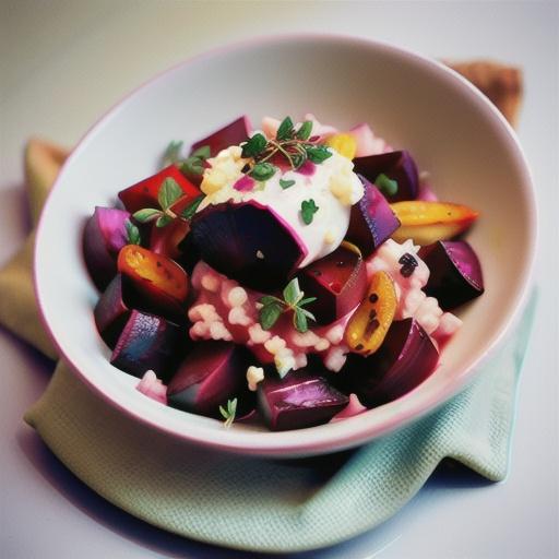 Roast beetroot & goat's cheese risotto with thyme dressing