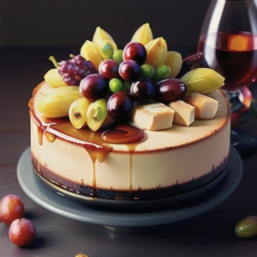 Ricotta cheesecake with red grapes in a wine caramel