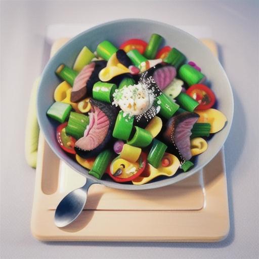 Farfalle, beef and asparagus salad