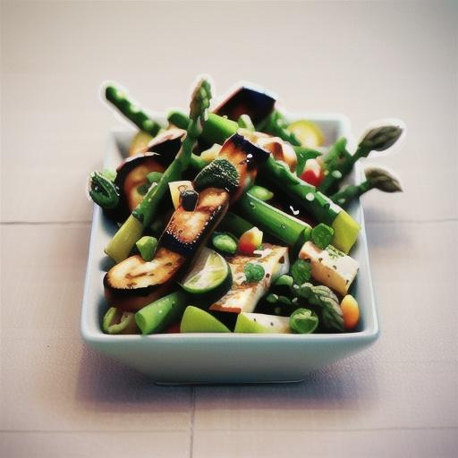 Haloumi and asparagus salad with lime caper dressing