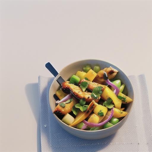 Barbecued chicken with mango salad