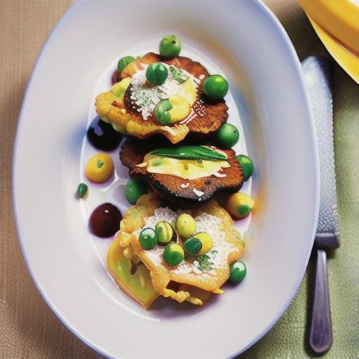 Corn and pea fritters with salmon roe