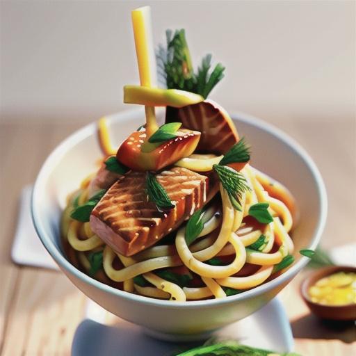 Salmon spaghetti with mustard, dill & lemon