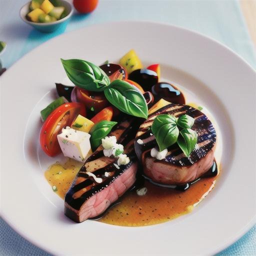 Balsamic steak with tomato, basil and fetta