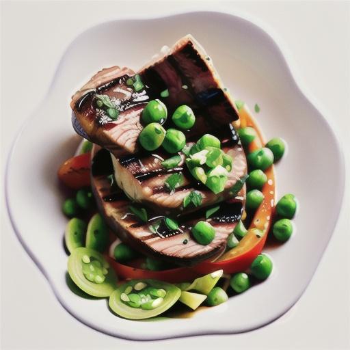 Steak with anchovy butter & smashed peas