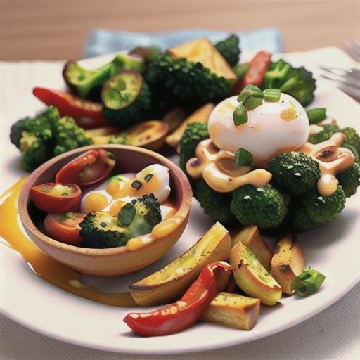 Chilli eggs with garlic broccoli
