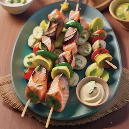 Salmon skewers with wasabi mayo recipe