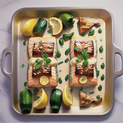 Creamy lemon salmon tray bake
